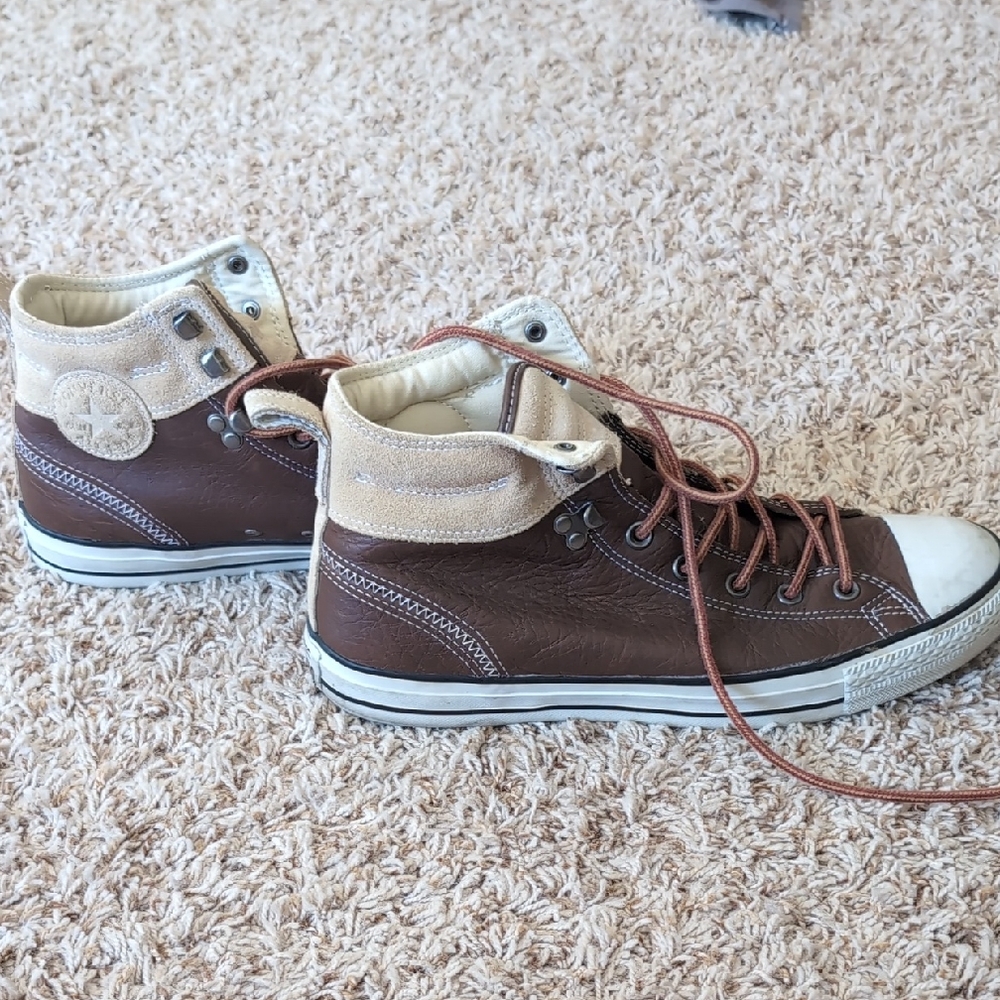 Converse Cream and Brown High-Top Sneakers